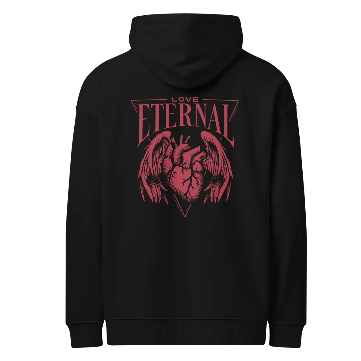 Oversize-Hoodie Love Eternal in Schwarz, Rückansicht mit dem Design Love Eternal