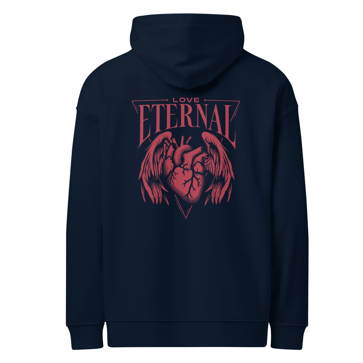 Oversize-Hoodie Love Eternal in Navy, Rückansicht mit dem Design Love Eternal