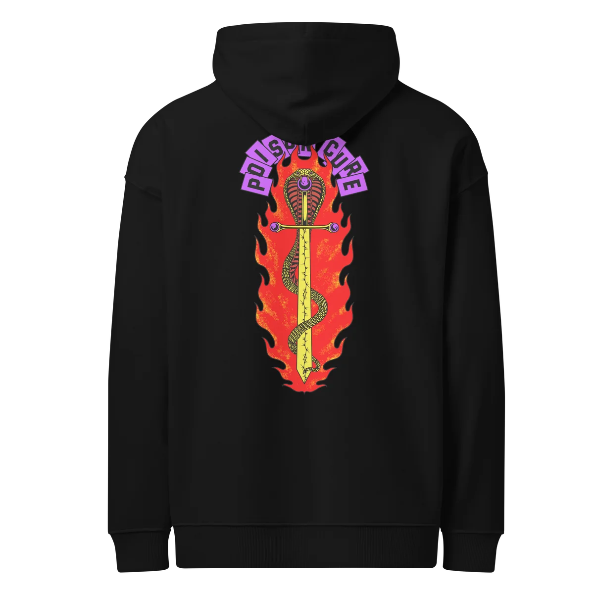 Oversize-Hoodie Poison Cure in Schwarz, Rückansicht mit dem Design Poison Cure