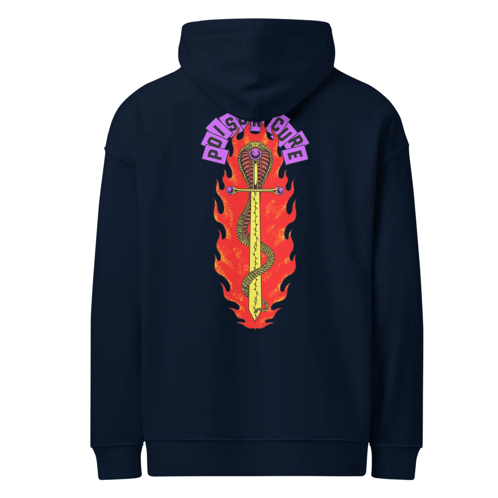 Oversize-Hoodie Poison Cure in Navy, Rückansicht mit dem Design Poison Cure