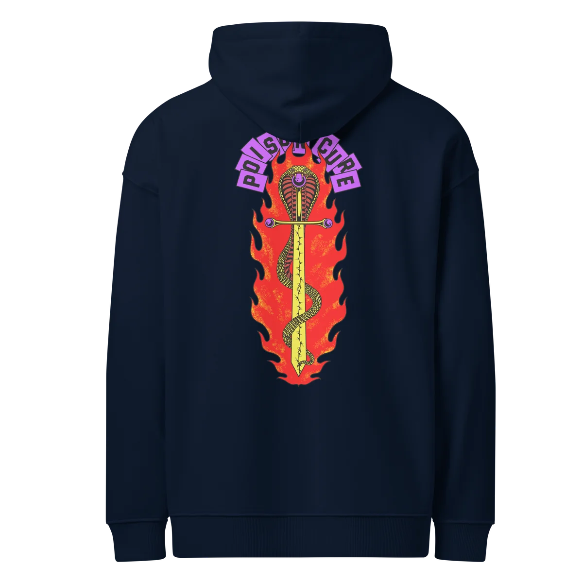 Oversize-Hoodie Poison Cure in Navy, Rückansicht mit dem Design Poison Cure
